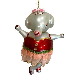 NWT, Robert Stanley Glass Blown Ballerina Elephant Ornament